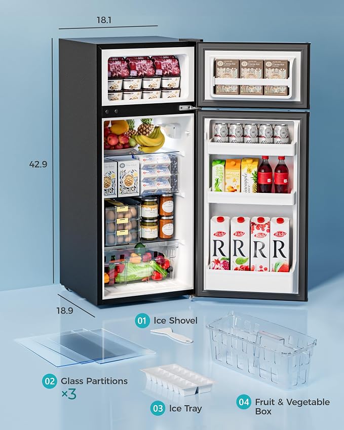 EUHOMY Mini Fridge with Freezer, 4.5 Cu.Ft Mini Refrigerator fridge, 2 door For Bedroom/Dorm/Office/Apartment - Food Storage or Cooling drinks, Silver - Image 6
