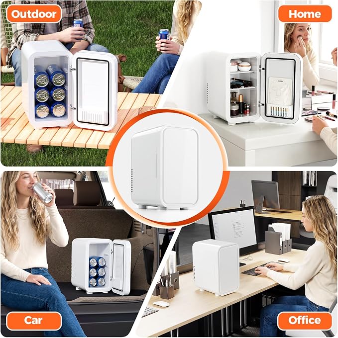 OSTBA Mini Fridge for Skincare, 6 Liter/8 Can 110V AC/ 12V DC Portable Thermoelectric Cooler Refrigerators for Bedroom, Skincare, Beverage, Office, Dorm Room and Car, White - Image 9