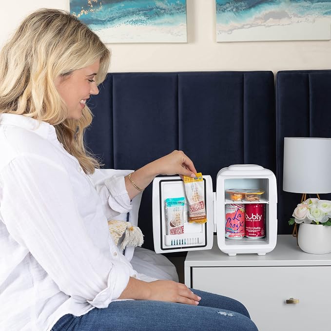Cooluli Skincare Mini Fridge for Bedroom - Car, Office Desk & Dorm Room - Portable 4L/6 Can Electric Plug In Cooler & Warmer for Food, Drinks, Beauty & Makeup, 12v AC/DC & Exclusive USB, Cow Print - Image 8