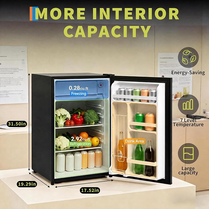 3.2 Cu. Ft. Mini Fridge Freezer, Energy-Efficient, Quiet, Adjustable Shelves - Image 2