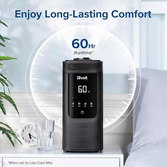 LEVOIT 6L Smart Warm and Cool Mist Humidifiers for Home Bedroom, 60H Runtime and Auto Customized Humidity for Large room, Schedule, Easy Top Fill, Essential Oil Diffuser, Whisper-Quiet, Handle, Black - Image 2