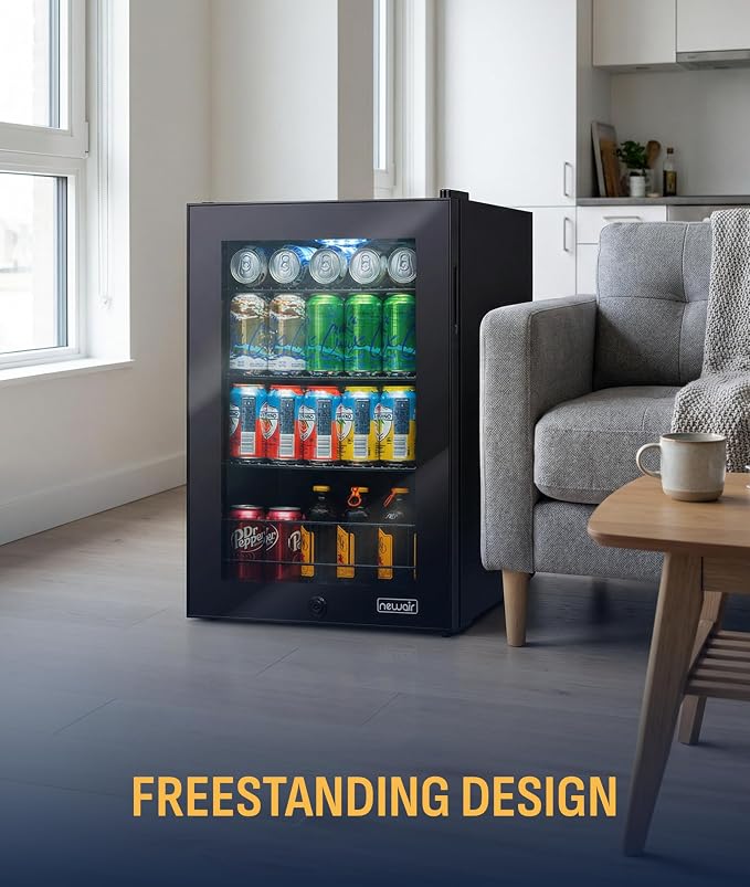 NewAir 90 Can Beverage Refrigerator | Freestanding Small Mini Fridge for Bedroom, Home Bar or Office | Adjustable Shelves, Quiet Cooling & Locking Door | Black - Image 9