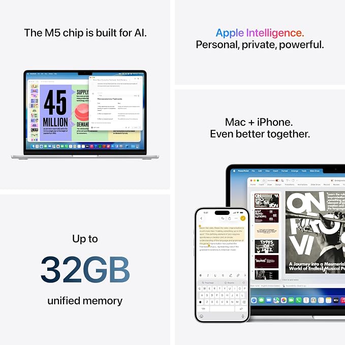 Apple 2026 MacBook Air 13-inch Laptop with M5 chip: Built for AI, 13.6-inch Display, 24GB Unified Memory, 1TB SSD, 12MP Center Stage Camera, Touch ID, Wi-Fi 7; Starlight with AppleCare+ (3 years) - Image 8
