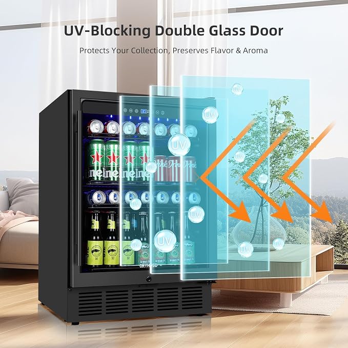 Beverage Refrigerator 24 Inch, 180 Can Drink Fridge with Glass Door, Under Counter or Freestanding Beverage Cooler for Soda, Beer, Wine – Quiet Cooling for Kitchen, Bar, Office, Black - Image 4