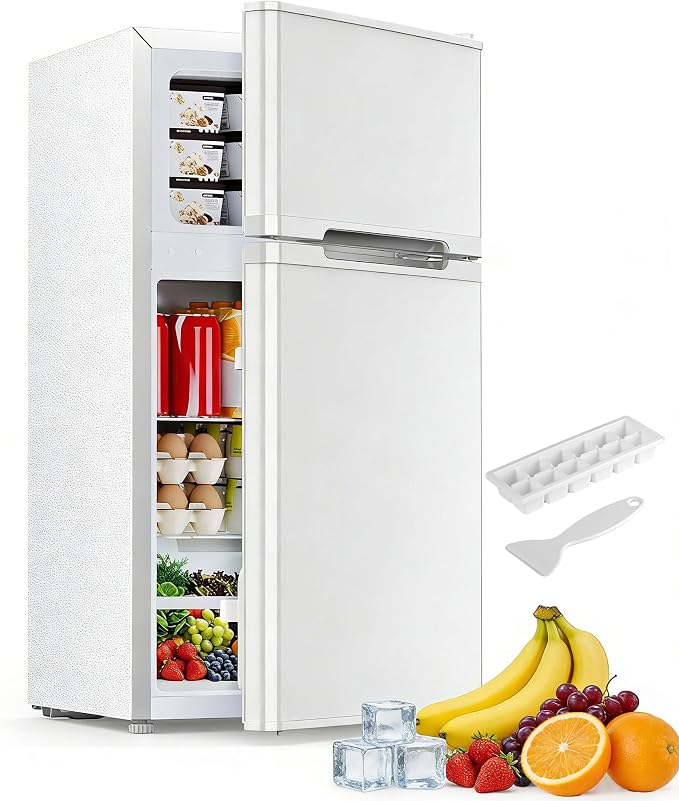 Electactic 2.5 Cu.Ft Mini Fridge with Freezer, Double-Door Compact Refrigerator, Adjustable Glass Shelves, Mechanical Thermostat & Leveling Feet, Space-Saving for Apartment/Dorm/Office, White by Electactic