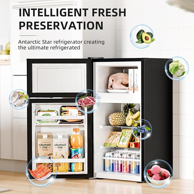 Antarctic Star Mini Fridge with Freezer, Double Door Compact Refrigerator, Adjustable Thermostat, Small Fridge for Bedroom Office Dorm Apartment,2.45 Cu.Ft,Black - Image 2