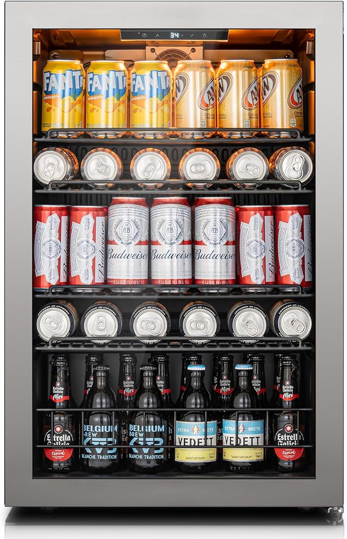 Ca'Lefort 155 Cans Mini Fridge, Beverage Refrigerator Cooler for Drink/Beer | 4.59 Cu.ft, Low-noise, Reversible Glass Door, 3-Color LED Lighting, Adjustable Shelves, 34℉ to 54℉ | Home Dorm Office Kitchen by CaLefort