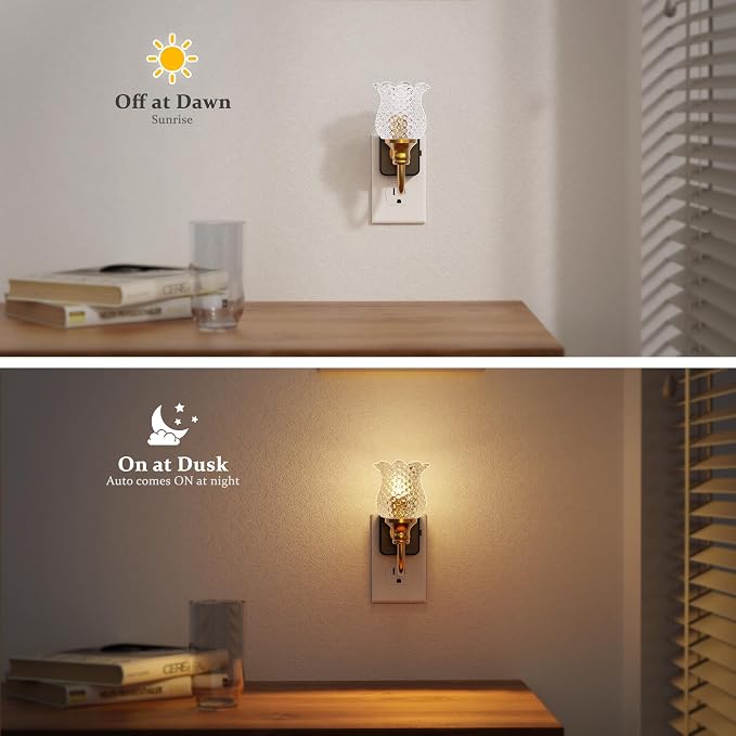 JandCase Night Light, Glass Night Lights Plug into Wall, Dimmable Floral LED - Image 3