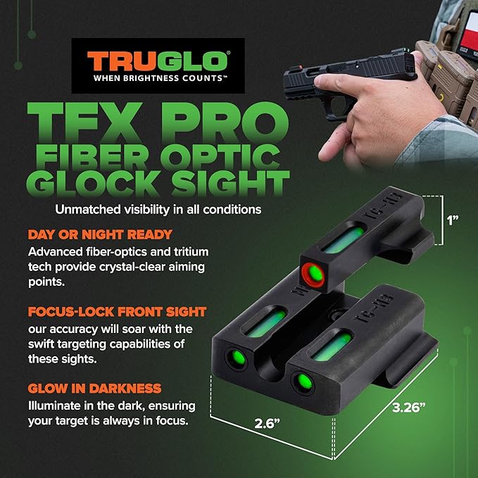 Truglo TFX PRO Handgun Sight, Glowing Shock Proof Tritium and Fiber Optic Night - Image 2