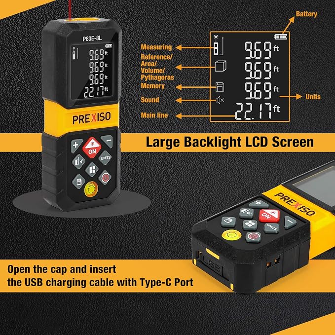 PREXISO Laser Measure, 265Ft Rechargeable Laser Distance Meter - Image 5