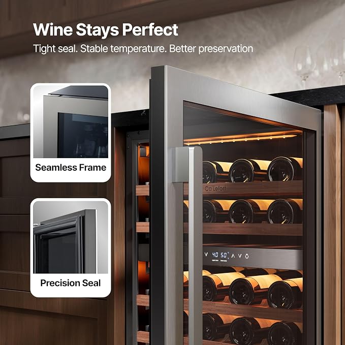 Ca'Lefort 24 Inch Wine Fridge, 52 Bottle Dual Zone Wine Cooler | 40-65°F Touch Control, Dual-Pane Glass Door, Adjustable Shelves, 3 Color LED, Built-In or Under Counter for Home Bar Kitchen - Image 5