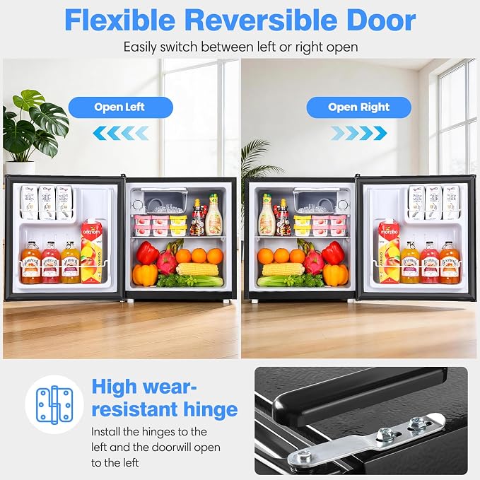 OSTBA 1.7 Cu.ft Mini Fridge with Freezer, Small Refrigerator, Silver | Compact Refrigerator with Adjustable Thermostat, Removable Shelves, Low Noise, Reversible Door for Bedroom Home Dorms Office - Image 5