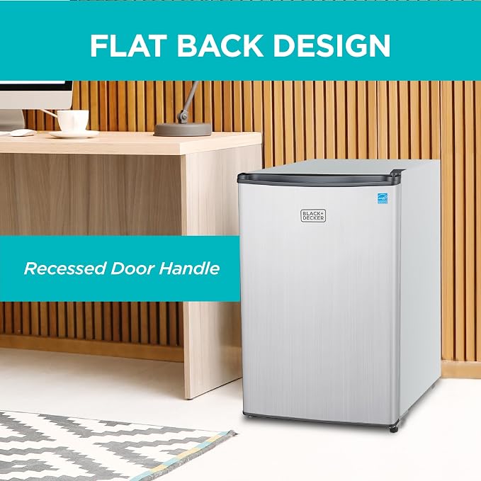 BLACK+DECKER 2.5 Cu. Ft. Compact Refrigerator, BCRK25V, Stainless Look | Energy Star Certified, Single Door Mini Fridge with Chiller Compartment, Personal Fridge for Home or Dorm, R600a Refrigerant - Image 6
