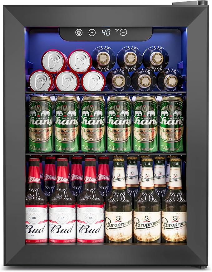Feelfunn 1.7 Cu.Ft Beverage Refrigerator Cooler - 68 Can Mini Fridge Glass Door for Drink Soda Beer Wine - Small Refrigerator for Bedroom Office Home Dorm Bar, Black by Feelfunn