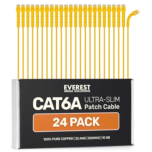 Everest Ultra Slim Cat6a Ethernet Patch Cables 1.5ft Yellow by EverestMediaSolutions