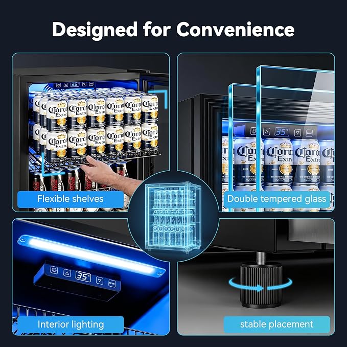 Beverage Refrigerator, 2.47 Cu.Ft Mini Fridge Beverage Cooler | Glass Door, 35–65°F Digital Temperature Display, Adjustable Shelves, Beverage Fridge for Soda, Beer & Wine - Image 6
