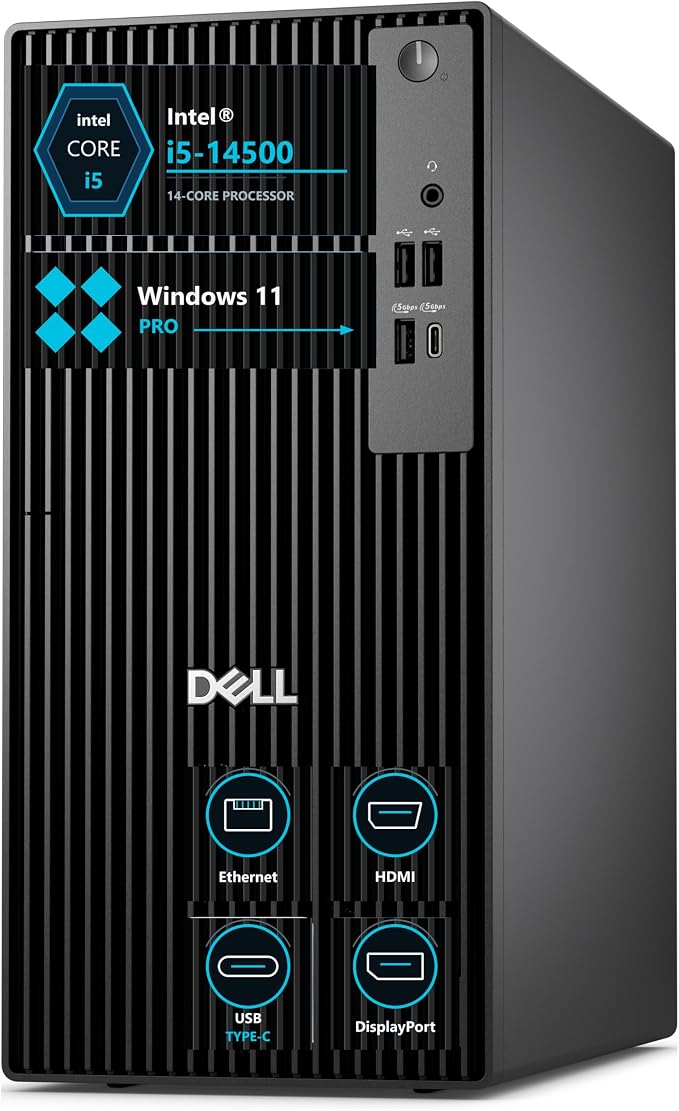 Dell Tower Desktop, Intel i5-14500 14-Core 20 Threads, 16GB DDR5 512GB SSD | Intel UHD Graphics 770,Dual 4K Display Support, Win 11 Pro, Mainstream Business Workhorse by Dell