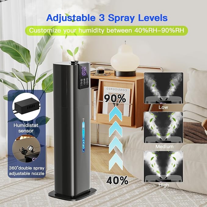 Smart Humidifiers Large Room Bedroom Home, 2.11Gal(8L) Quiet Top Fill Cool Mist Humidifier, Smart App & Remote Control, 3 Speed Humidifier with 360° Nozzle, Humidity Setting for Baby Office(Gray) - Image 4