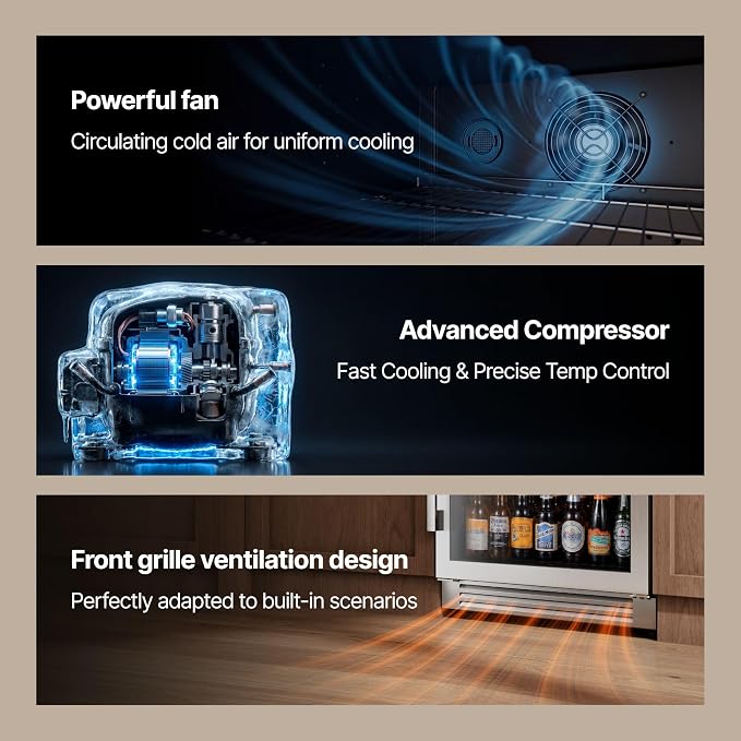 Ca'Lefort Beverage Refrigerator Cooler - 24 Inch Beverage Fridge Under Counter 180 Can with Glass Door, Freestanding or Built-in with 3 Color LED, Drink Cooler for Beer Soda or Wine (Right-Hinged) - Image 6