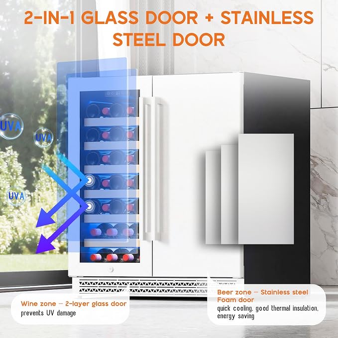 Albott 30 Inch Wine and Beverage Refrigerator, Dual Zone Wine Cooler | 37–64℉ Digital Temperature Control, Built-in or Freestanding Design, Holds 33 Bottles & 100 Cans Beer, Soda, Champagne - Image 5