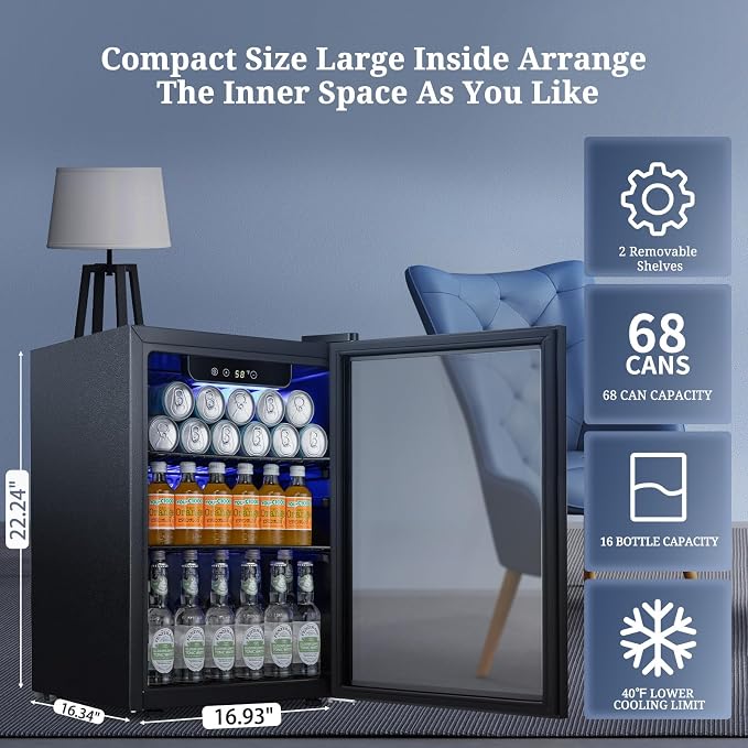 Antarctic Star Beverage Refrigerator Cooler 68 Can, Mini Fridge with Glass Door for Beer Drinks Wine,Freestanding Small Fridge with Electronic Temperature Control for Home and Bar,1.7 cu.ft - Image 2