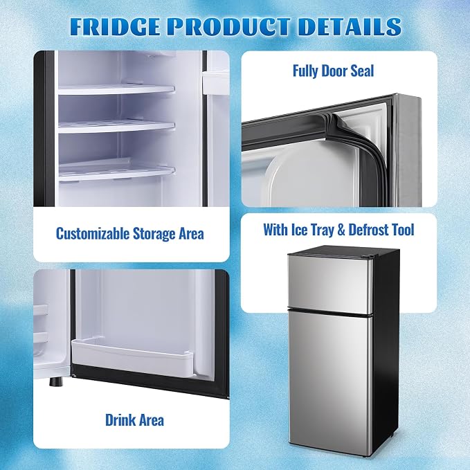 Mini Fridge with Freezer Ample Capacity 2.6 Cubic Feet Small Refrigerator with Top Freezer & 7 Adjustable Temperature 2 Door Small Fridge for Office, Dorm, Bedroom Silver - Image 8
