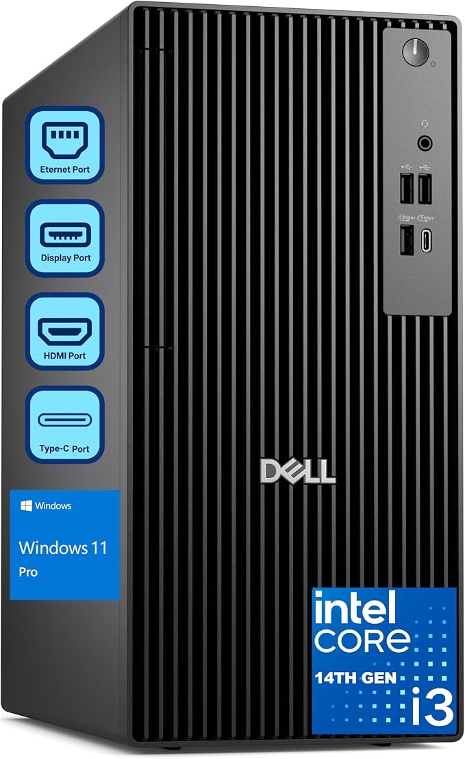 Dell Pro Tower Desktop Computer, Next Gen OptiPlex, 14th Gen Intel i3-14100 (4-Core), 16GB DDR5 RAM, 512GB PCIe SSD, Windows 11 Pro – Reliable Essential Desktop for Small Business & Home Office by Dell
