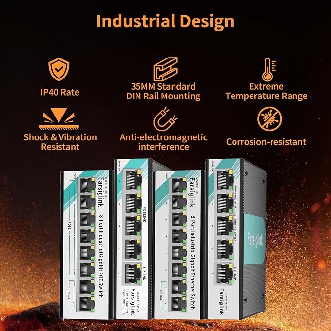 8-Port Industrial Gigabit PoE+ DIN-Rail Mini Ethernet Switch, 16Gbps Switching - Image 2