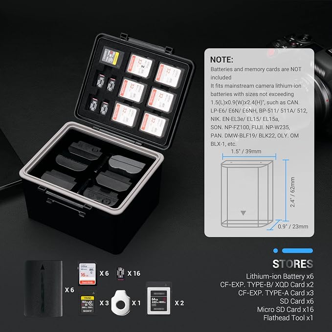 JJC DSLR Camera Battery & SD Micro SD XQD Card Case Holder - Image 3