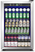 Feelfunn 4.5 Cu.Ft Beverage Refrigerator Cooler - 145 Can Mini Fridge Glass Door for Soda Beer Wine, Small Refrigerator for Bedroom Office Home Bar, 4 Adjustable Shelves, Silver by Feelfunn