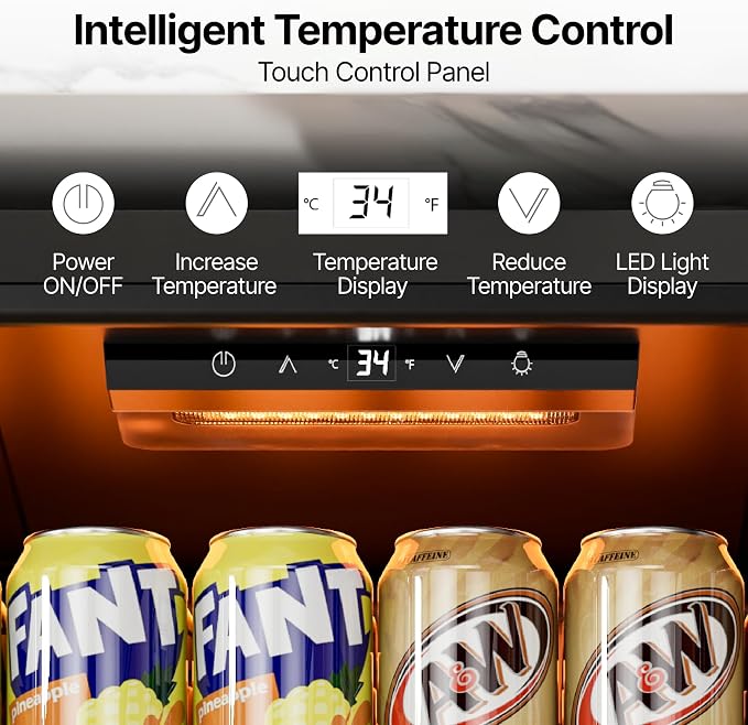 Ca'Lefort 130 Cans Mini Fridge, Beverage Refrigerator Cooler for Drink/Beer | 3.35 Cu.ft, Low-noise, Reversible Glass Door, 3-Color LED Lighting, Adjustable Shelves, 34℉ to 54℉ | Home Dorm Office Kitchen - Image 2