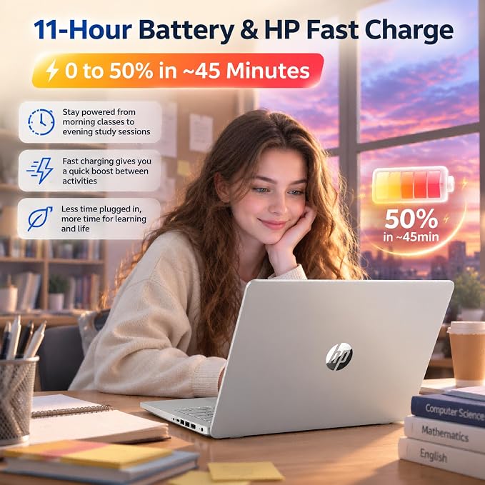 HP 14 Laptop for Students and Home Use, Intel Processor N150, 16GB RAM | 128GB UFS+256GB MSD, 14" HD Display, Wi-Fi 6, 1-Year Microsoft 365, Copilot AI Key, Lightweight, Natural Silver, W/Mouse - Image 7