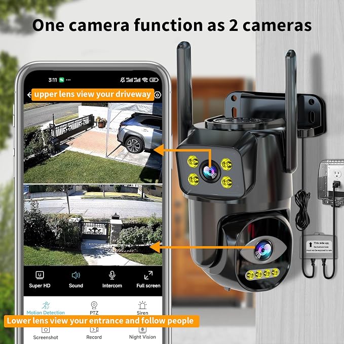 LETSCEE Dual Lens WiFi Security Camera Outdoor, 2.4G/5G PTZ Outdoor Plug-in - Image 2