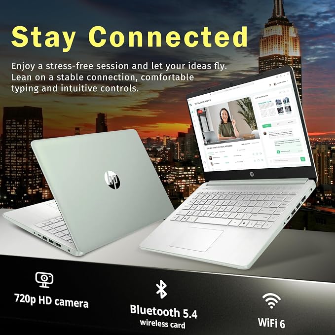 HP Stream 14" HD Laptop, Intel Processor N150, 16GB RAM, 128GB UFS, Intel Graphics, Copilot, Fast Charge, Wi-Fi 6, Win 11 S, Green (Renewed) - Image 4