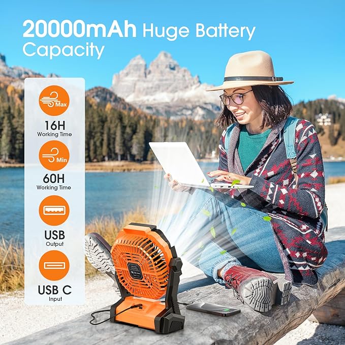 Portable Fan Rechargeable, Cordless Battery Powered Fan with LED Lantern, Small Table Fan, USB Battery Operated Fans for Travel Bedroom Home Camping Tent Office Beach Desk Picnic Barbecue Fishing - Image 2
