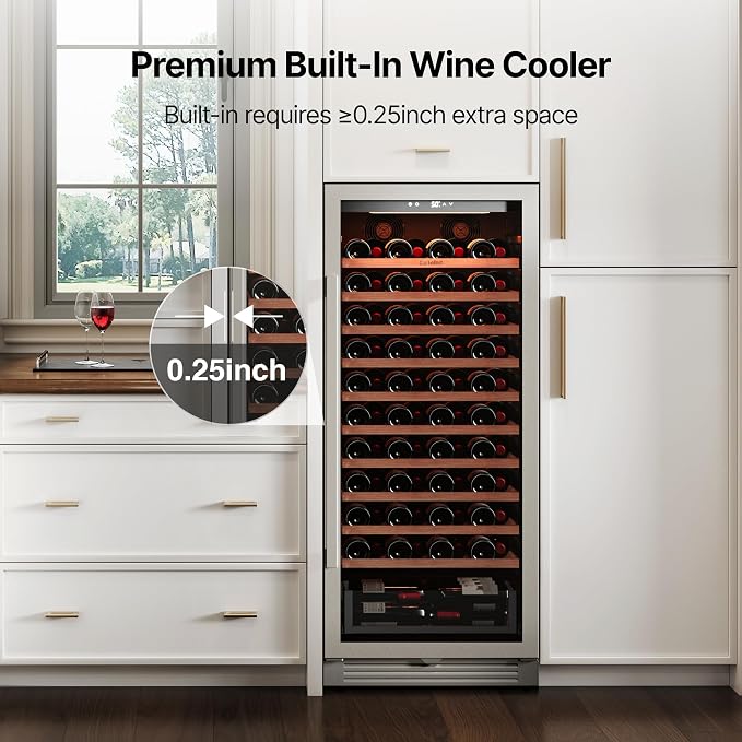 Ca'Lefort 24 Inch Wine Fridge, 90 Bottle Built-In Wine Cooler | 55-Inch Tall Wine Cellar, Quiet Inverter Compressor, Precise 40-65°F Temperature Control, Glide-Out Shelves & Storage Drawer - Image 7