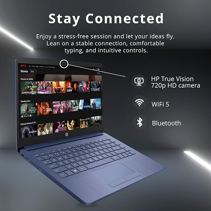 HP 14" HD Laptop, Windows 11, Intel Celeron Dual-Core Processor Up to 2.60GHz, 4GB RAM, 64GB SSD, Webcam, Dale Blue (Renewed) - Image 3