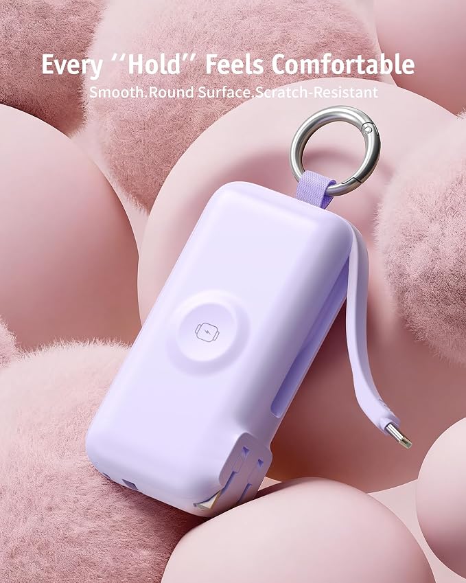 RORRY Flow Portable Charger, 10000mAh 40W Fast Charging Power Bank with Built-in USB C Cable and Foldable Wall Plug, Battery Pack Travel Essentials for iPhone 17/16/15, Apple Watch, iPad, MacBook - Image 8