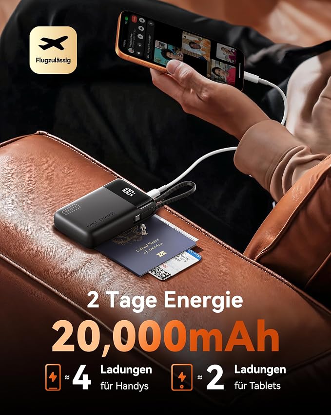 INIU 20000mAh Power Bank, Small Portable Charger, 45W PD Fast Charging Battery Pack with Build in USB-C Cable, Travel Phone Charger for iPhone 17 16 15 14 Air Samsung S25 S24 Google iPad Xiaomi, White - Image 6