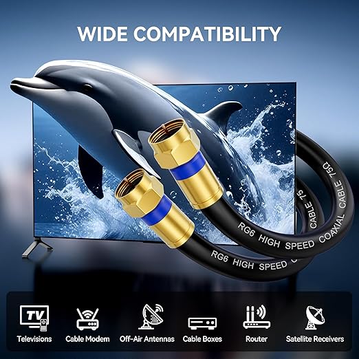 Coaxial Cable 3ft/6ft/10ft/15ft/25ft/50ft/60ft/75ft/100ft, RG6 Coax Cable - Image 6