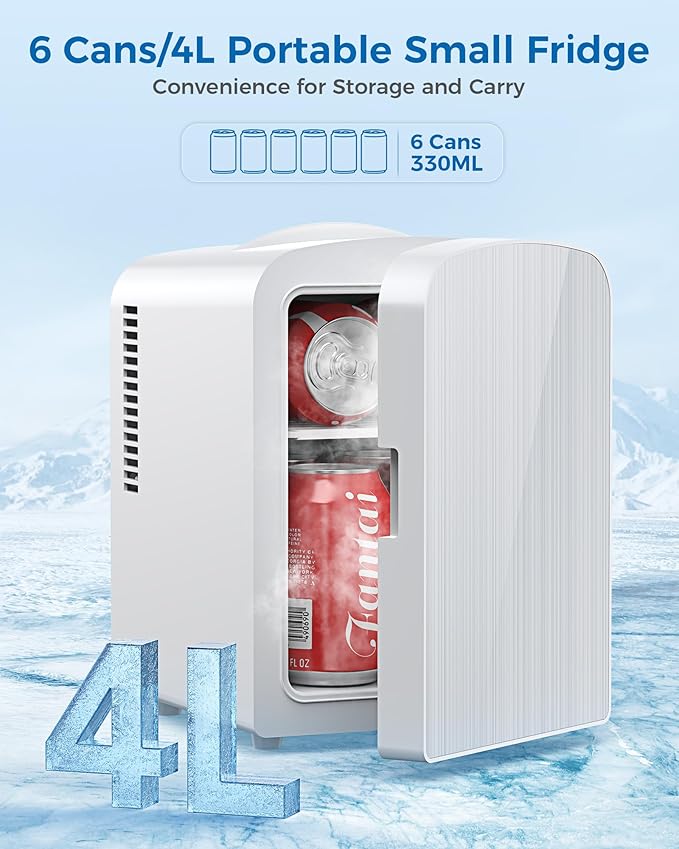 Electactic Mini Fridge, 4L/6 Cans Cooler & Warmer for Bedroom Office | Portable Compact Refrigerator for Skincare, Drink, Cosmetics, Energy Saving, Low Noise, 120V AC/12V DC for Home & Car Use - Image 3