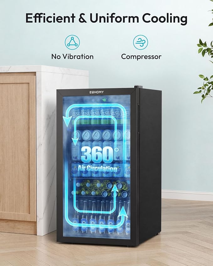EUHOMY Beverage Refrigerator and Cooler, 128 Can Mini fridge with Glass Door, Small Refrigerator with Removable Shelves for Soda Beer or Wine, Home/Bar/Office, Black - Image 4