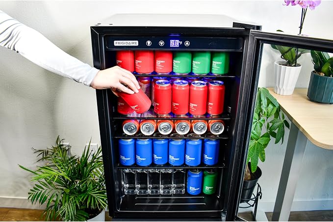 Frigidaire Beverage Refrigerator, Fridge with Glass Door, Compact Mini Fridge with Digital Temperature Control, Fits 115 Cans or 34 Bottles, 96L Capacity - 19.1" D x 17.5" W x 31.2" H - Image 4
