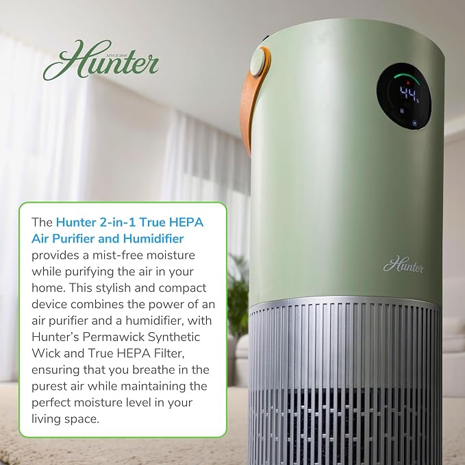 Hunter Fan Company Humidifier and Air Purifier In One, Advanced Filtration Air Purifiers for Home, Air Purifiers for Home Pets, Humidifiers for Bedroom and Humidifiers for Bedroom Baby, Sage/Silver - Image 2