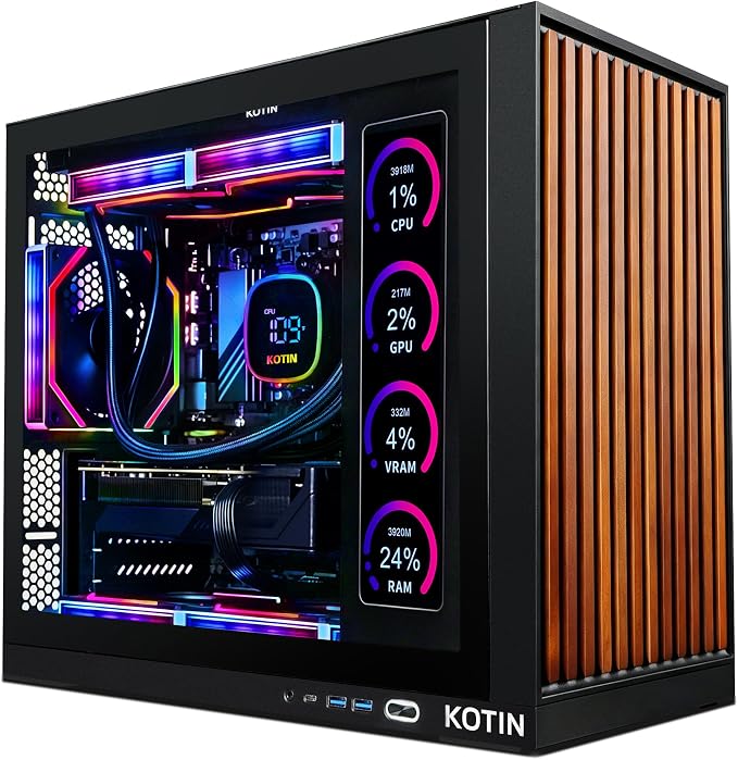 KOTIN Prebuilt Gaming PC, Ryzen 7 9700X, 32GB DDR5, RTX 5060 8GB, 1TB SSD | 360mm Liquid Cooled Gaming Desktop, 11.3in Smart Display, 650W 80+ Gold PSU, WiFi 7, Assembled in USA, Windows 11 ARGB Tower by KOTINGamingPC