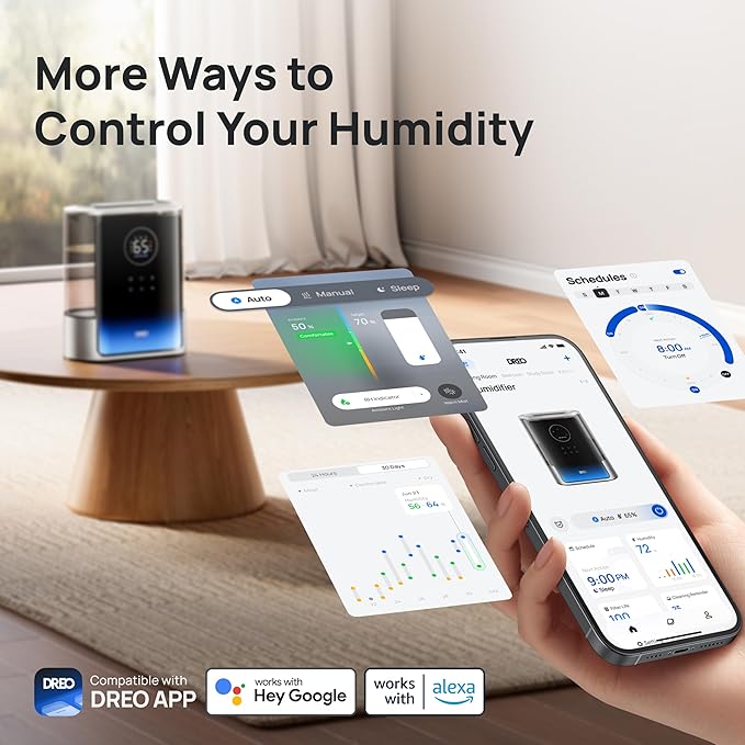 DREO 8L Smart Humidifier Large Room 600ft², HM717S, 80H Runtime Supersized Warm and Cool Mist Humidifiers for Bedroom Baby, 28dB Quiet Air Humidifier for Plants Indoor, Home, Whole House, Silver - Image 6