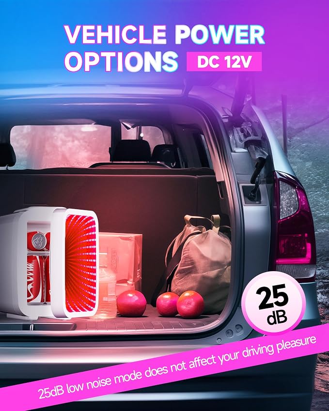 BEICHEN Mini Fridge, 4 Liter/6 Cans Small Fridge With Dimmable LED Light | Cooler and Warmer ,Compact and Portable,Quiet Operation，Home and Car Power Supply，Gaming mini fridge for Bedroom,Office - Image 5