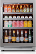 Ca'Lefort Beverage Refrigerator 24 Inch, 180 Cans Mini Fridge with Double Glass Door, Built-in or Freestanding Drink Cooler with Amber LED Light, Beverage Fridge for Kitchen Bar Office(Right-Hinged) by CaLefort