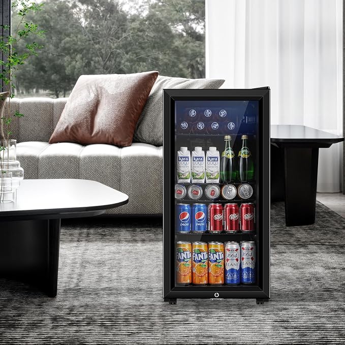 Saeoola Beverage Refrigerator, 3.2 Cu.ft Mini Fridge with Double Glass Door, Cooler for Soda, Beer or Wine for Home, Office or Bar with Adjustable Removable Shelves (Black) - Image 6