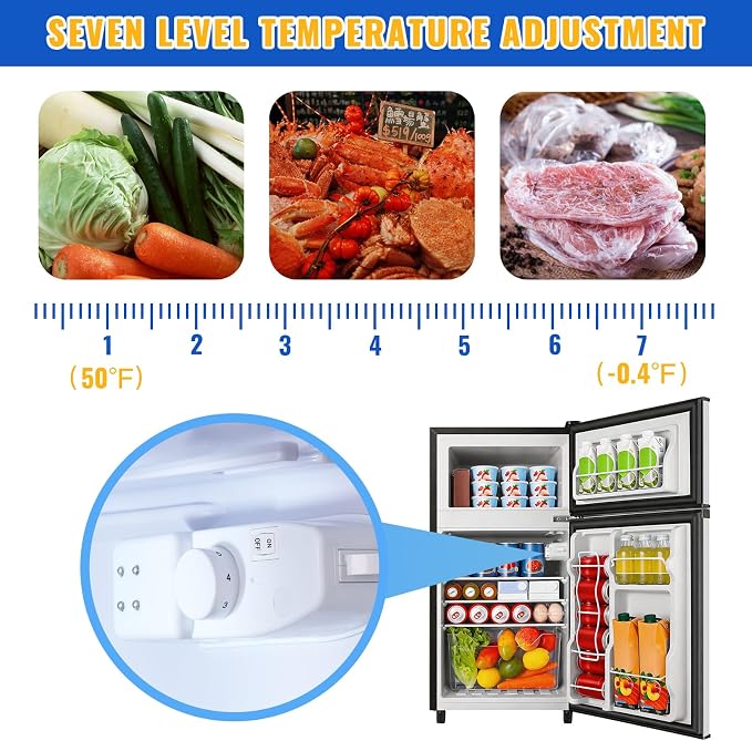 100L Silver Mini Fridge With Freezer Compact Refrigerator for Dorm | Freestanding Fridge with 7 Level Adjustable Thermostat, Removable Shelves, Fast Cooling, Low Consumption - Image 2